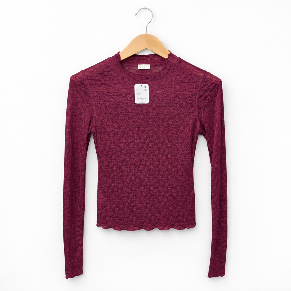 Free People Blouse Womens Size Small Berry Bandit Semi Sheer Lace Whimsigoth NWT